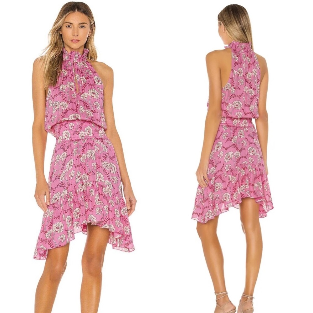 A.L.C. Cody Pink Floral 100% Silk Smocked Waist Dress